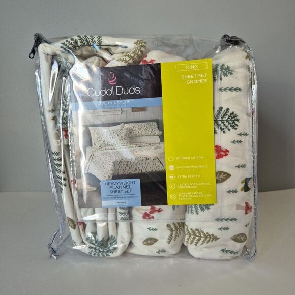 Cuddl Duds King Size Christmas Pine Trees Gnomes Mushrooms King Size Sheet Set - Picture 8 of 8